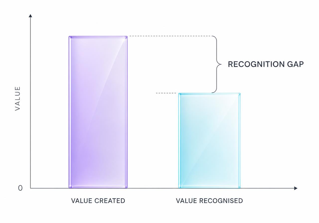 The value recognition gap between created value and recognised value